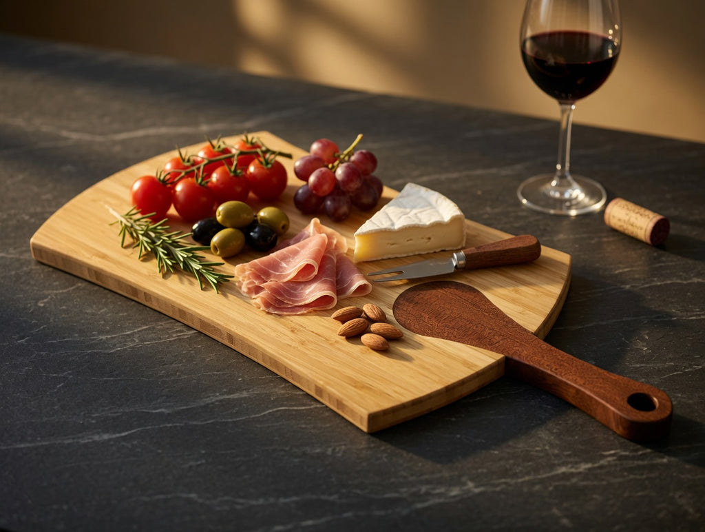 The Artisan, Charcuterie / Cutting board, Bamboo with Sapele inset handle. Large
