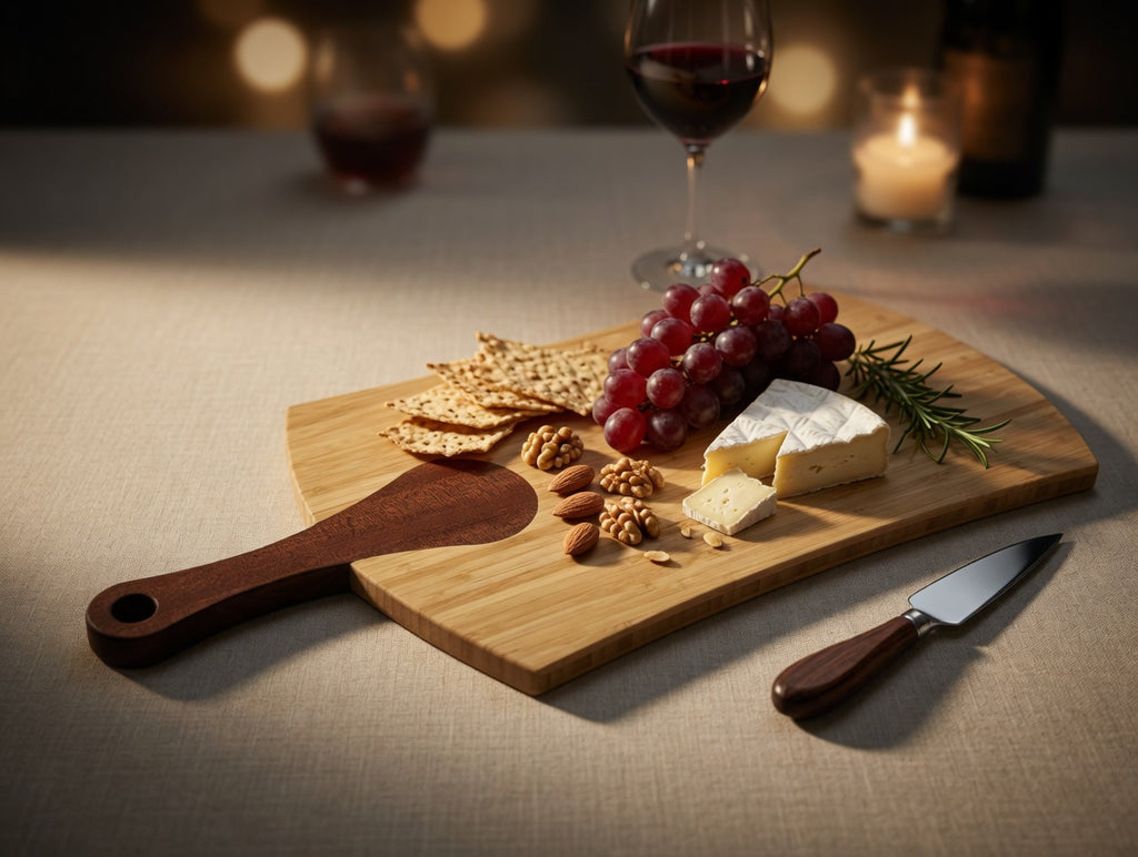 The Artisan, Charcuterie / Cutting board, Bamboo with Sapele inset handle. Large