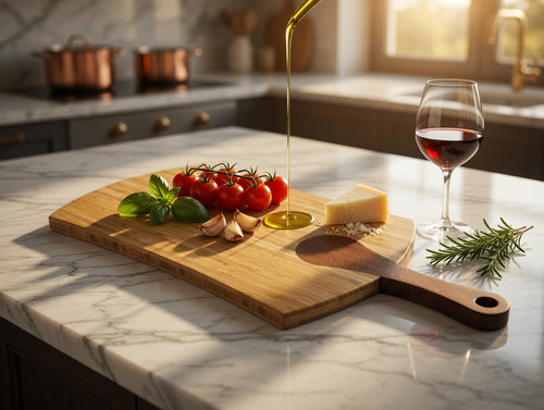 The Artisan, Charcuterie / Cutting board, Bamboo with Sapele inset handle. Large