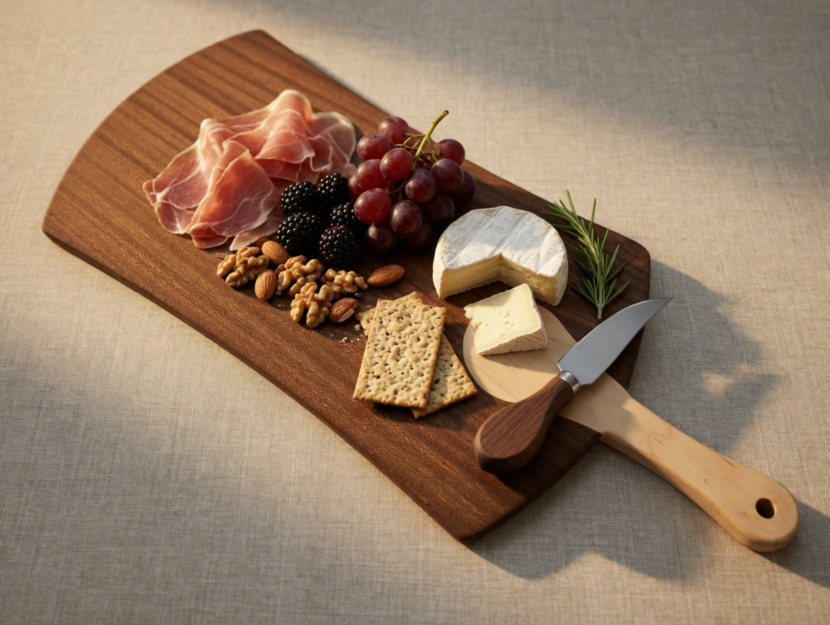 The Artisan, Charcuterie / Cutting board, Sapele with Maple inset handle. Large
