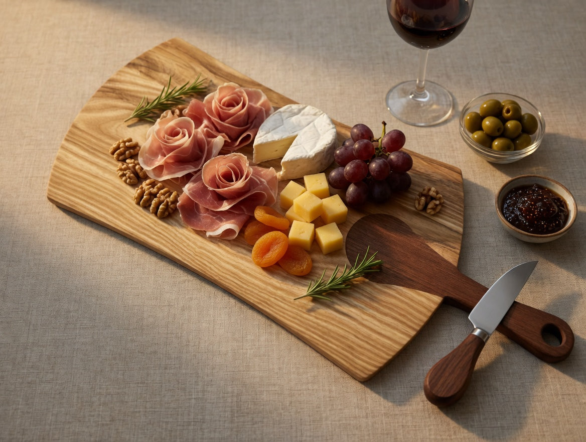 The Artisan, Charcuterie / Cutting board, Ash with Sapele inset handle. Large