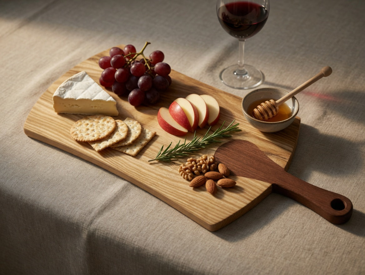 The Artisan, Charcuterie / Cutting board, Ash with Sapele inset handle. Large