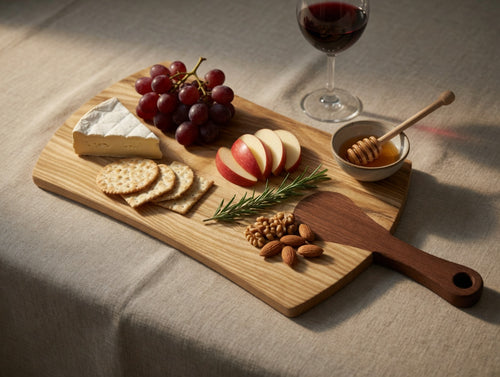 The Artisan, Charcuterie / Cutting board, Ash with Sapele inset handle. Large