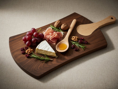 The Artisan, Charcuterie / Cutting board, American Walnut with Maple inset handle. [Large]