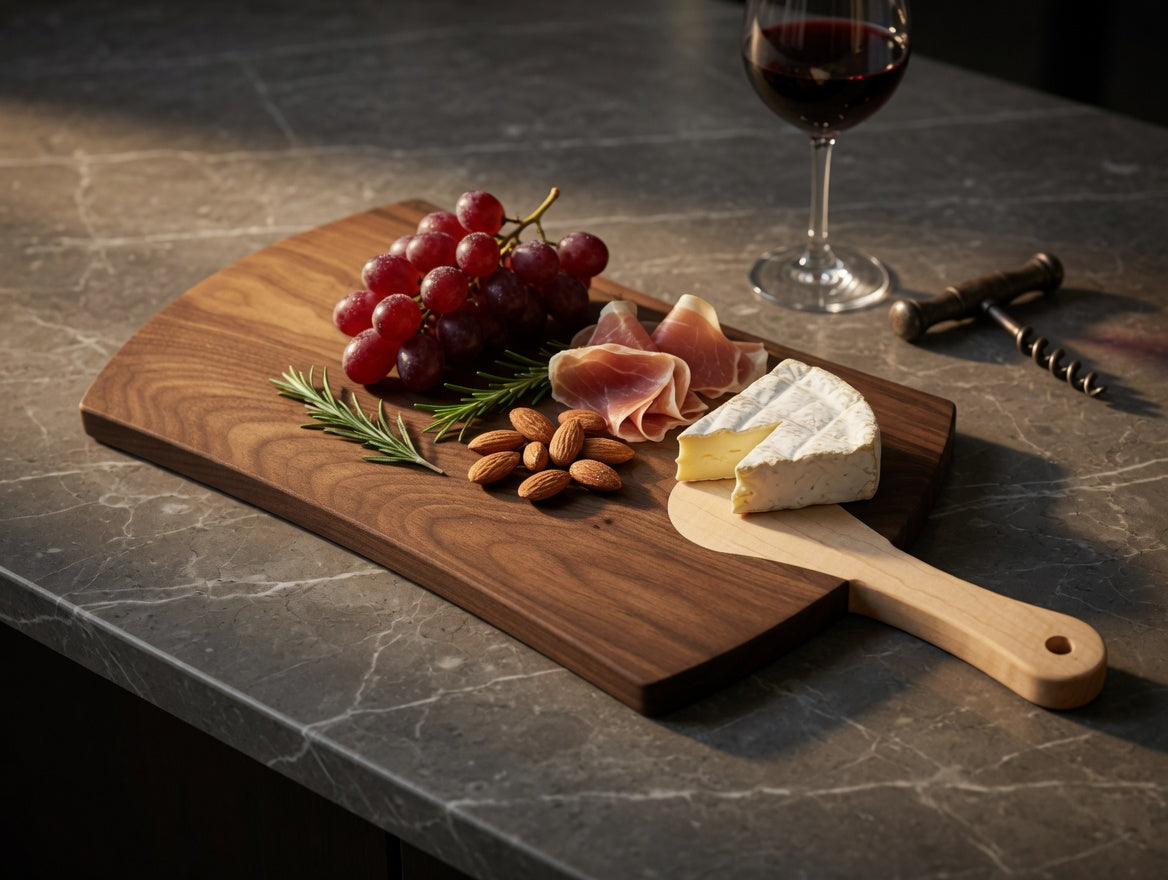 The Artisan, Charcuterie / Cutting board, American Walnut with Maple inset handle. [Large]