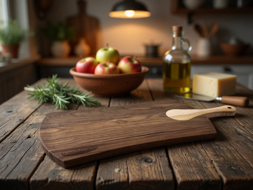 The Artisan, Charcuterie / Cutting board, American Walnut with Maple inset handle. [Large]